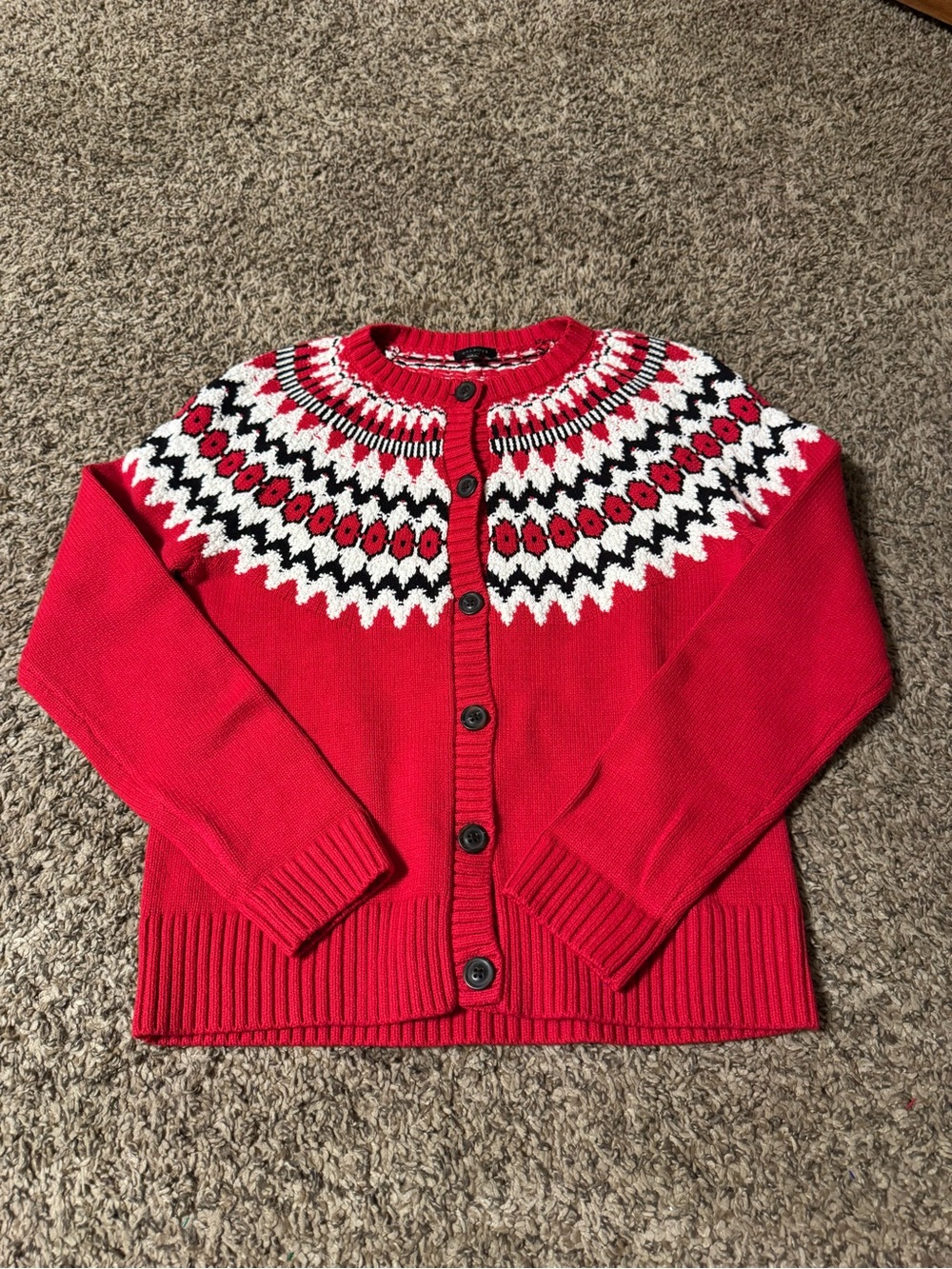 Talbots Red Nordic Yoke Cardigan Sweater